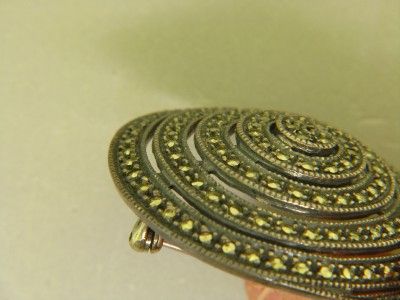 Signed JUDITH JACK JJ STERLING SILVER MARCASITE ROUND BROOCH PIN 