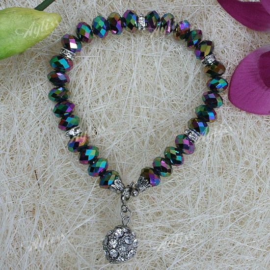 MULTICOLOR CRYSTAL FACETED ABACUS BEAD BRACELET 1P  