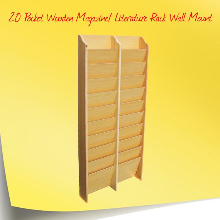 20 Pocket Wooden Magazine/ Literature Rack Wall Mount  