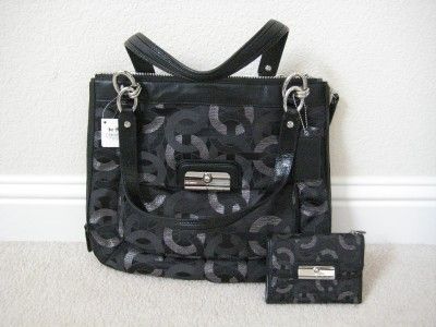 NWT COACH Kristin SET OF 2 Chainlink Zip Tote & Medium Wallet Black 