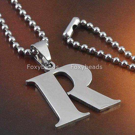 LETTER INITIAL ALPHABET STAINLESS STEEL NECKLACE PENDANT BEAD 