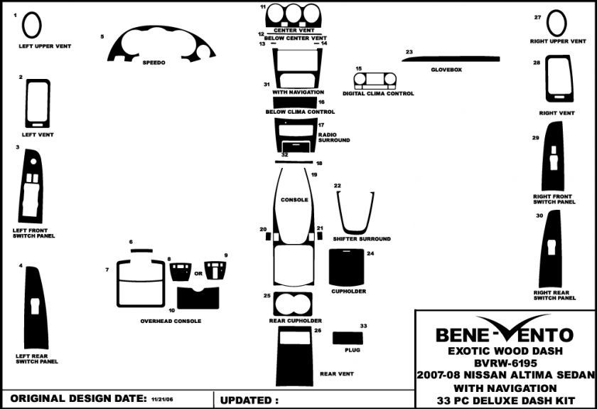 NISSAN ALTIMA 2007, 2008, 2009 WOOD GRAIN KIT  