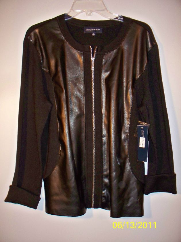 NWT JACKET JONES NEW YORK XL ZIP FAUX LEATHER SWEATER SLEEVES  