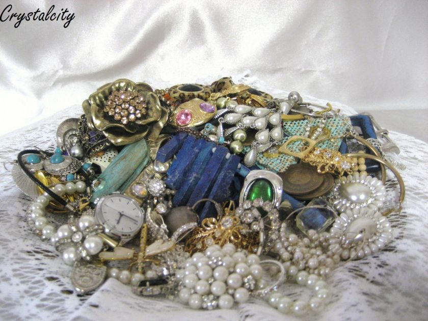   LOT of JUNK BROKEN JEWELRY NECKLACE EARRINGS WATCH CRAFT 2 lb+  