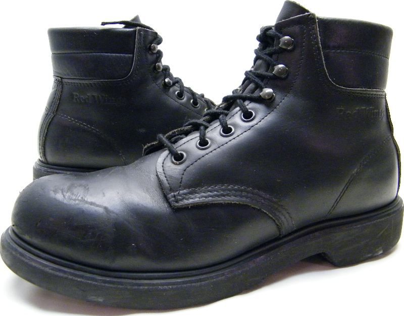 MENS VTG RED WING 2243 WORN BLACK LACE UP LEATHER STEEL TOE WORK BOOTS ...