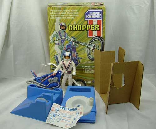   Evel Knievel Gyro Powered Stunt Chopper Motor Cycle PlaySet Used Box