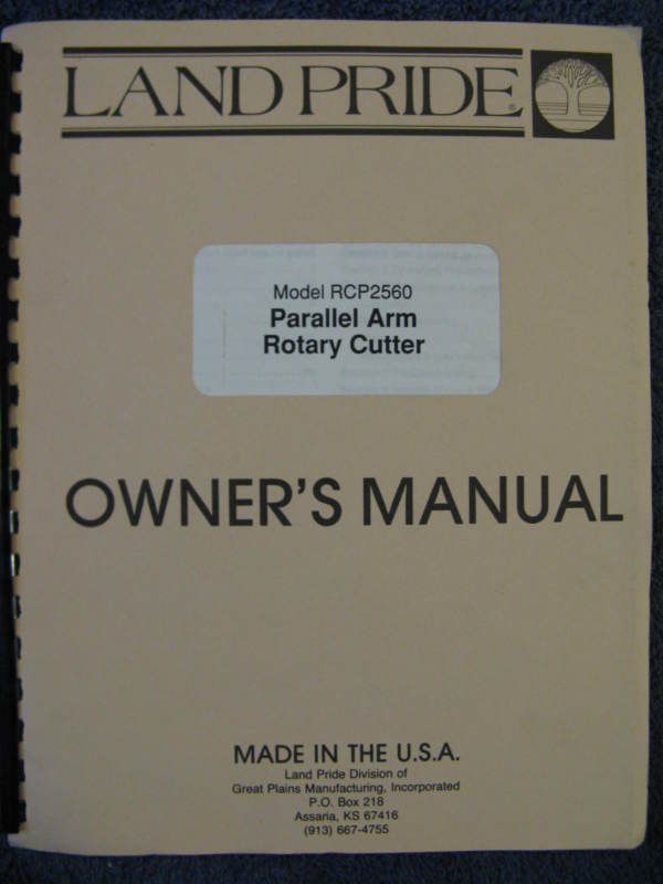 Land Pride RCP2560 Parallel Arm Rotary Cutter Operator & Parts Manual 