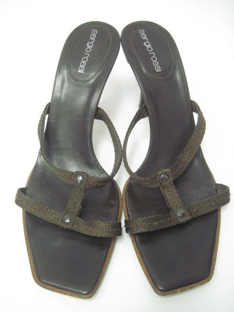 SERGIO ROSSI Brown Strapy Slides Pumps Sz 38.5 8.5  