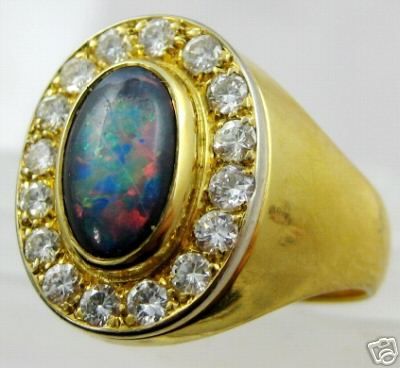 2CT BLACK OPAL & 1CT VVS1   F * LARGE DIAMOND RING  