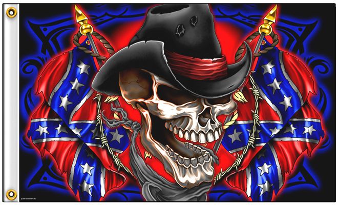 BIKE FLAG CONFEDERATE COWBOY SKULL #441 biker poster  