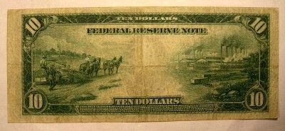 1914 $10 Federal Reserve Note Large Horseblanket Nice  