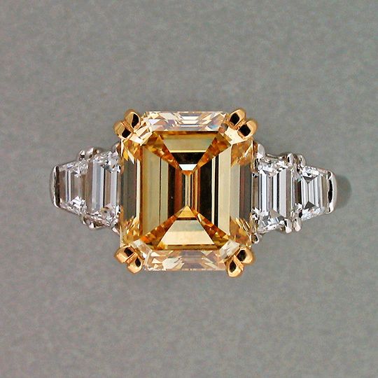 ASSCHER CUT 5.08CT FANCY YELLOW DIAMOND EMERALD ART DECO 18K GOLD RING 