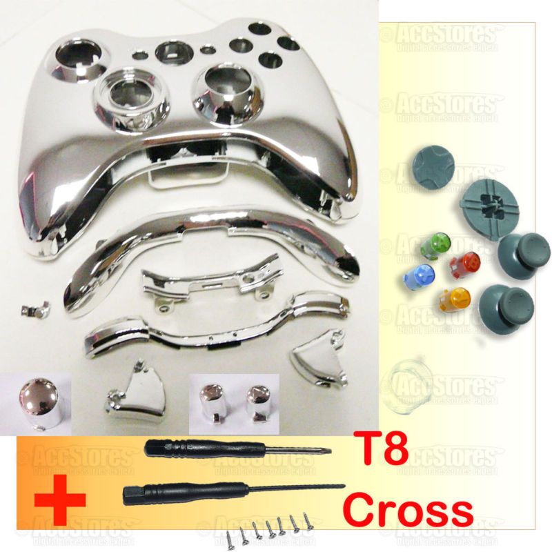 Xbox 360 Controller Chrome Shell Housing Case + Button  