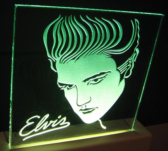 Elvis Presley 1980s etched glass light up profile MINT  