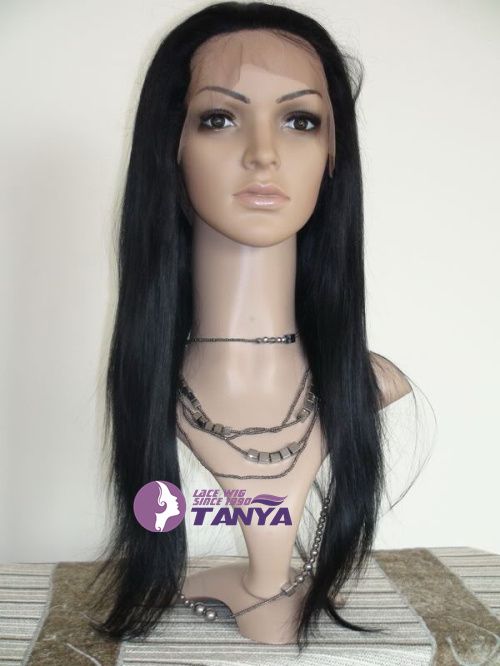 18 inch Indian Remy Silky Straight Human Hair Full Lace Wig #1B Off 