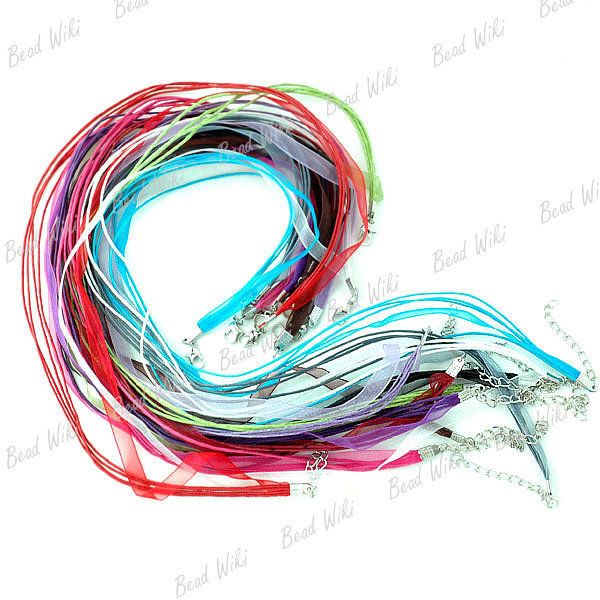 11pcs Mixed Cotton Cord Wire Ribbon Necklace Lobster Clasp Findings 