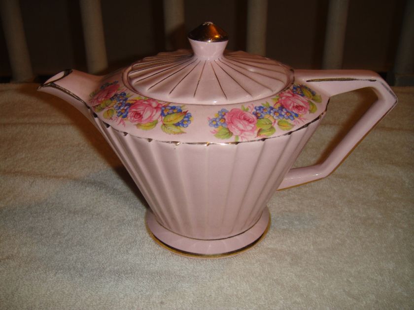 Vintage Sadler England Pink Porcelain Teapot w/Flowers  