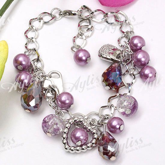 Fushia Imitate Pearl Crystal Drop Dangle bead Bracelet  