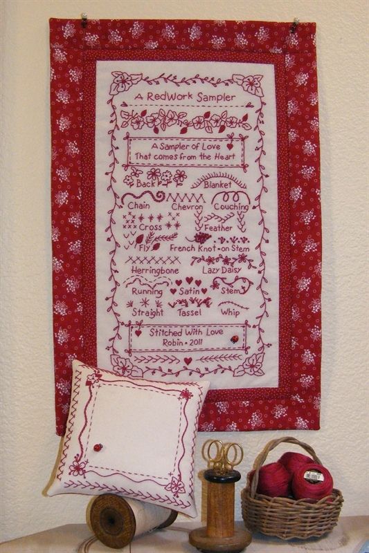 Bird Brain Designs Redwork Stitch Sampler stitchery pattern  