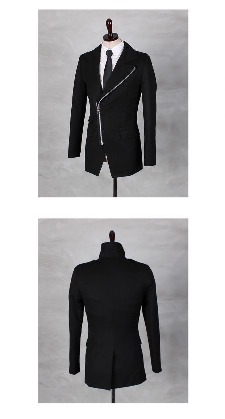 Bros Mens Zip up diagonal Slim Jacket Black   jk027  