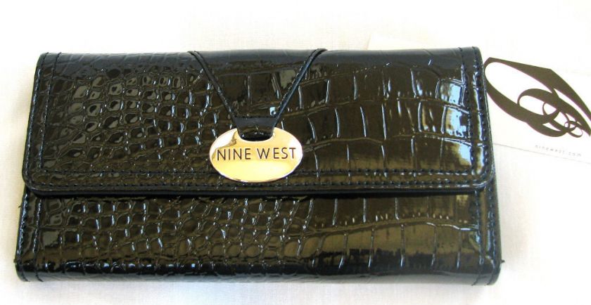 NINE WEST BLACK CABOS CROCO CHECKBOOK WALLET CLUTCH NEW 720631098169 