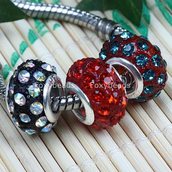 10Pc Mixed Crystal Glass Resin Bead Fit Charm Bracelet  