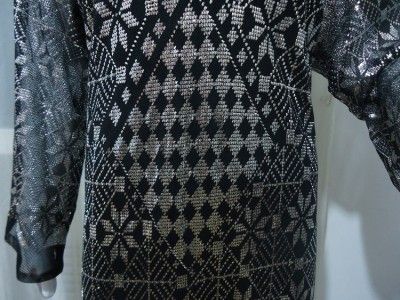 Vintage Art Dec Egypt Assuit Silver Embroidery Net Heavy Dress 