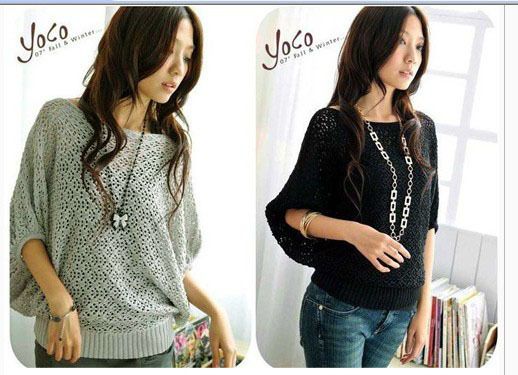 Q004 women knitting batwing Hollow Tops T shirt 2 4 6  