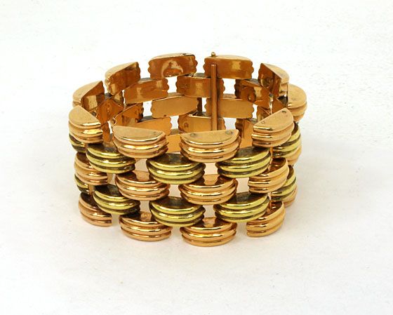 RETRO VINTAGE 18K GOLD LADIES WIDE HEFTY BRACELET  