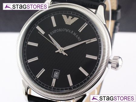 NEW * AR0539 EMPORIO ARMANI BLACK LEATHER MENS WATCH  