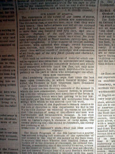 1864 Civil War newspaper CAPTURE of ATLANTA Georgia w Confederate 