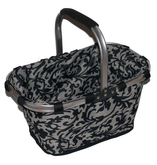 Market Basket Tote, Folding Print Blk & Grey FREE SHIP  