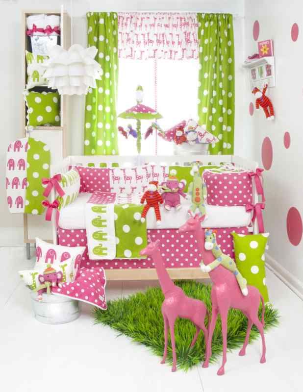   STRETCH 4pc Glenna Jean Crib Baby Nursery Bedding GIRL Pink Green NEW