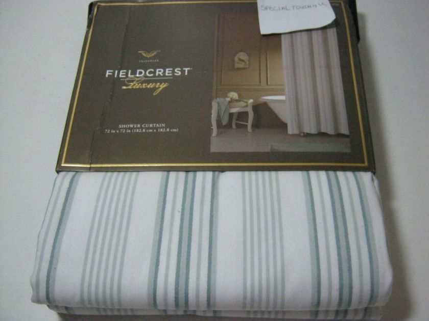 FIELDCREST LUXURY SHOWER CURTAIN BLUE GRAY STRIPE NEW  