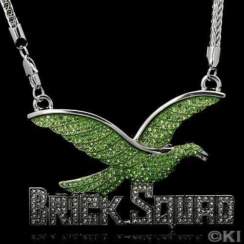 Plated Brick Squad Green CZ Hip Hop Pendant Chain Combo  