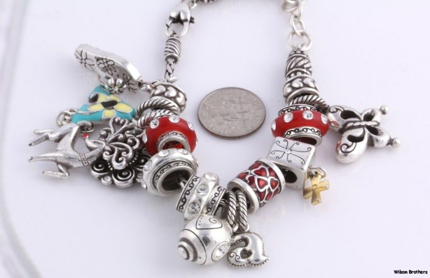 BRIGHTON CHARM BRACELET   Chunky Beaded Estate Jeweled Rhinestone 8 