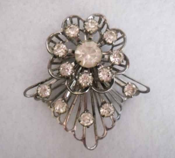 Vintage Antique Silver Tone Rhinestone Brooch Pin  