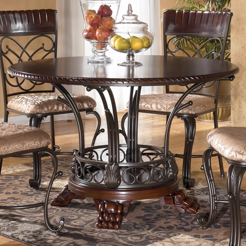 Ashley Alyssa Round Dining Table Dark Brown D345 15  