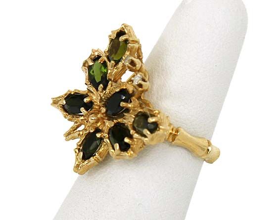 AMAZING 14K GOLD & GREEN TOURMALINE BUTTERFLY RING  