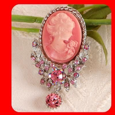 New Flower Vintage ST CAMEO Brooch & Necklace , pink  