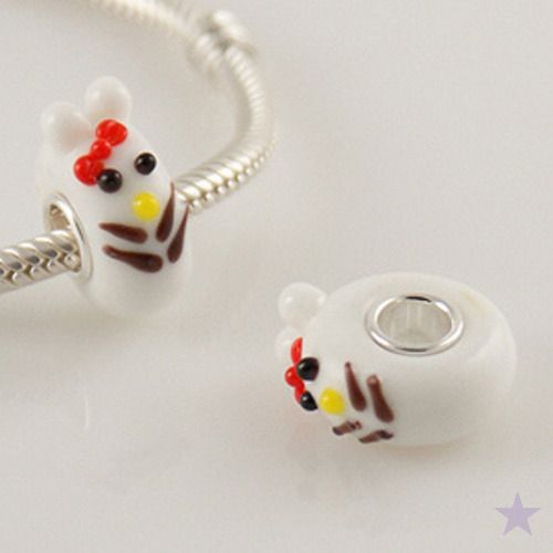 CHICKEN MURANO GLASS 925 Sterling Silver EUROPEAN BEAD Charm  