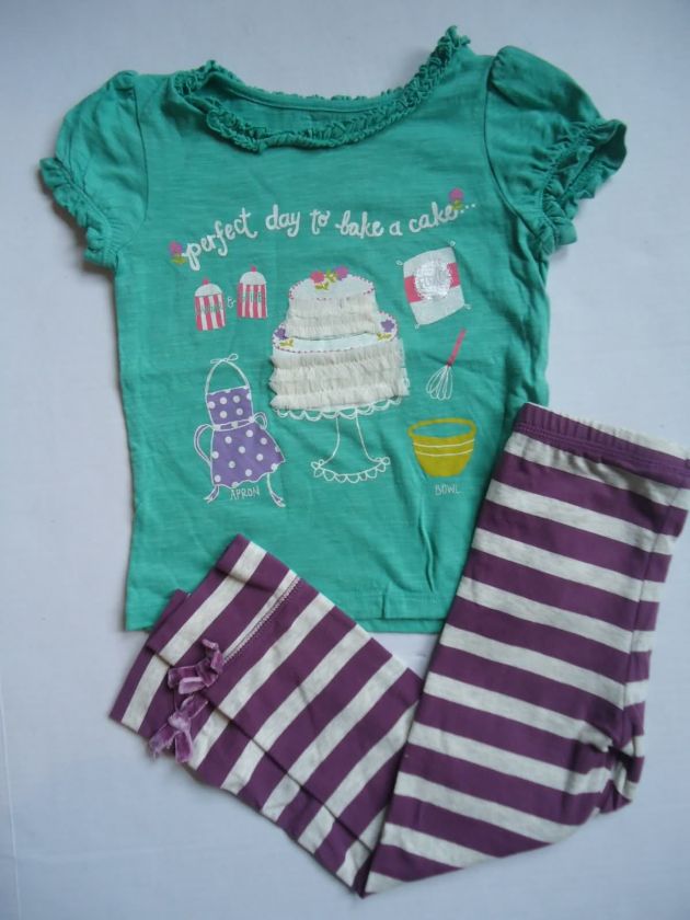 Cherokee Cake Top Shirt Stripe Bow Leggings Size 4  