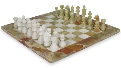 Staunton Marble Chess Set Green & White   16  