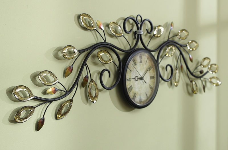 Decorative Flowing Metal Scrollwork with Acrylic Leaves Accent Wall 