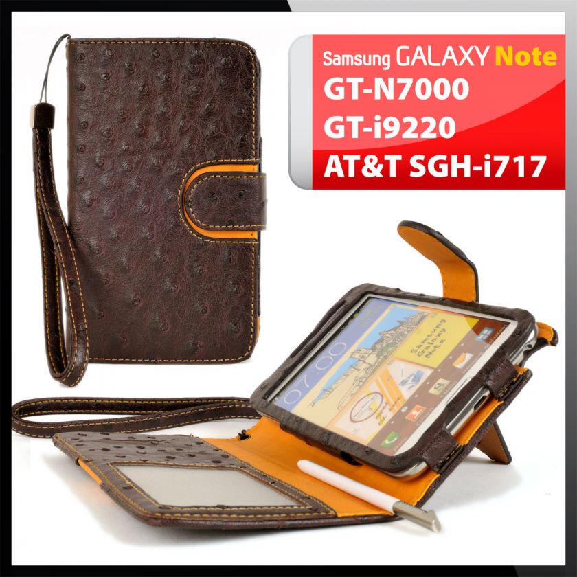   Galaxy Note Luxury Ostrich Leather BROWN Case Cover Flip Clutch Diary