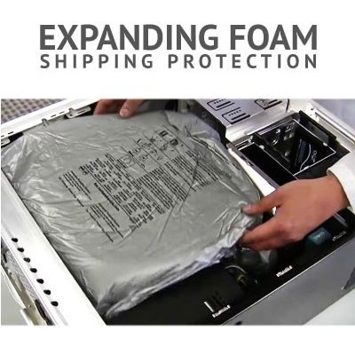 computer with custom foam packaging that expands to fit each component 