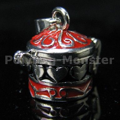 Pendant RED Enamel Charm Beads Lockable Capsule JH24  