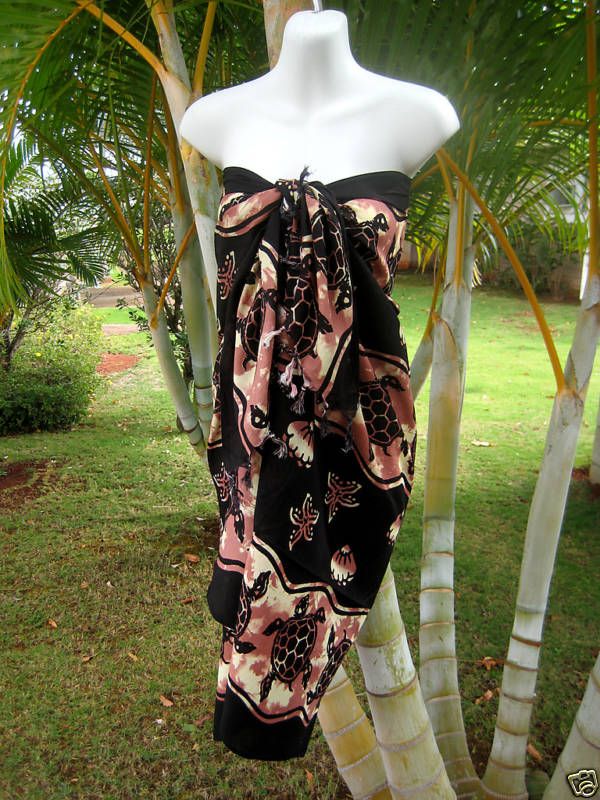 Sarong PLUS SIZED Black Brown Turtle Coverup Wrap Dress  