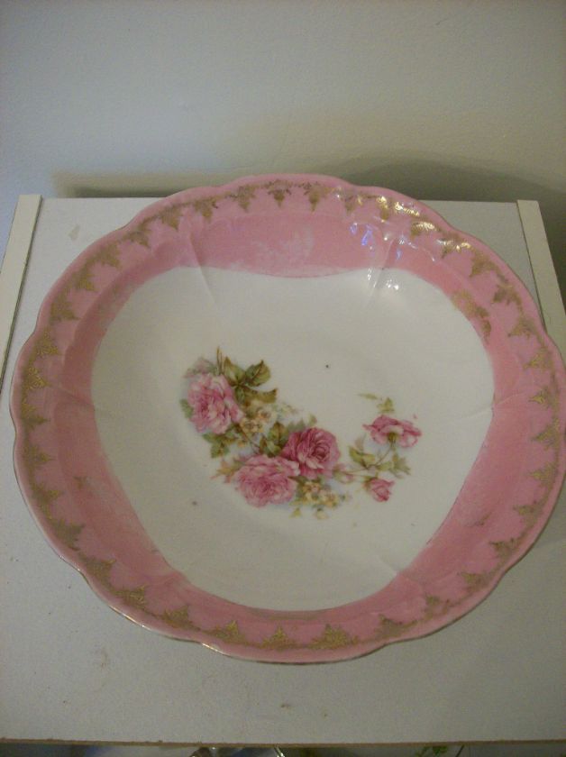 Vintage Pink White Three Crown China Germany Bowl  