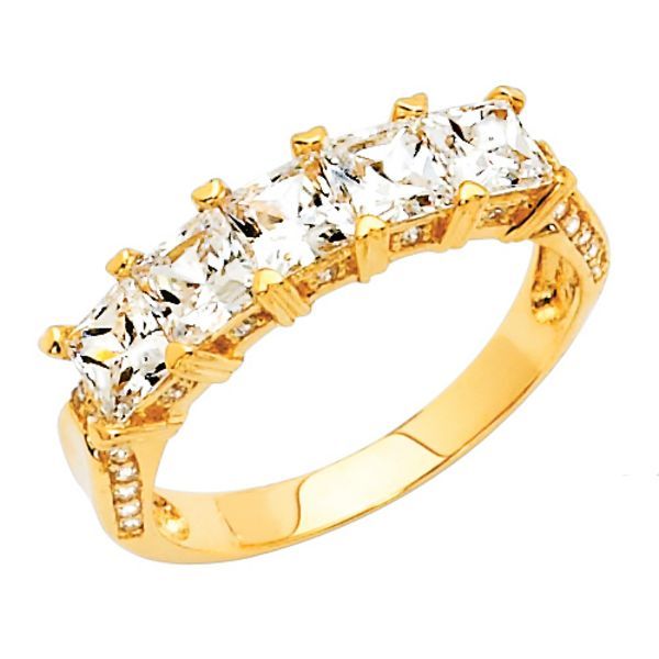 14K Yellow Gold Princess CZ Cubic Zirconia Wedding Band Ring  